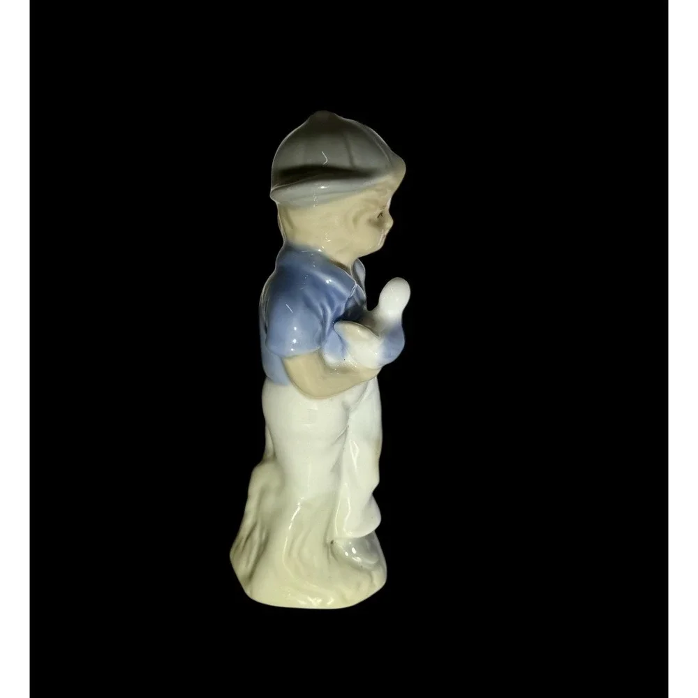 Vintage Boy w/ Bird Figurine Porcelain 6 inches